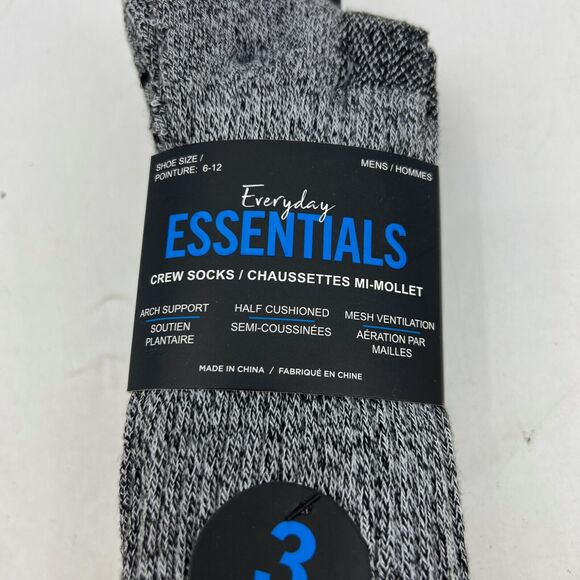 Everyday Essentials Socks Mens 6-12 Crew Arch Support Half Cushioned Mesh 3 Pair - Picture 3 of 9